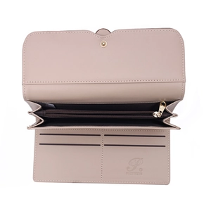 Elegant women's long tri-fold wallet in beige leather with multi-functional card slots