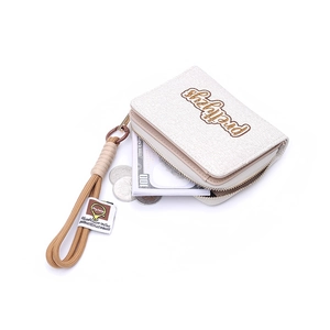 Portefeuille zippé multifonction blanc crème avec dragonne et finition texturée