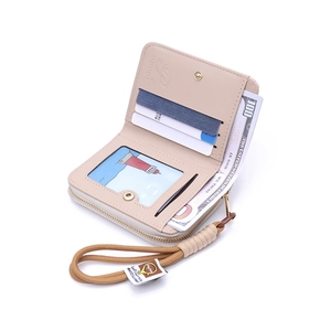 Portefeuille beige minimaliste pour femmes avec porte-cartes et dragonne pratique