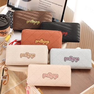 Minimalist woven texture long leather wallets in multiple colors with lanyard