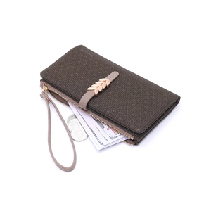 Olive green leaf pattern short wallet for women with gold leaf clasp and wrist strap