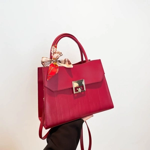 PU Leather Square Handbag For Women With Silk Scarf Decor Elegant Solid Color Shoulder Crossbody Bag Fashion Tote Purse