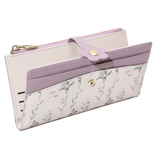 Elegant floral purple leather long wallet for women with flower clasp and multi-card slots