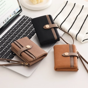 Three elegant vintage PU leather wallets with wristlets, zippers, and magnetic snaps