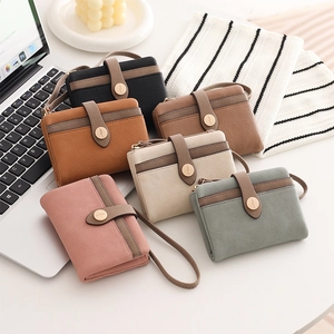 Minimalist vintage short folding PU leather women's wallets in six soft elegant colors