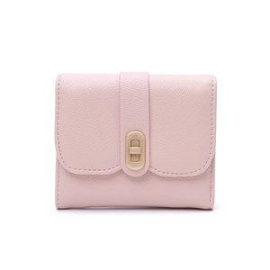 Pink short three-fold wallet for women with cross pattern and golden lucky swivel lock