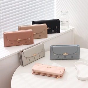 Collection of color-block floral trifold wallets for women in six elegant pastel shades