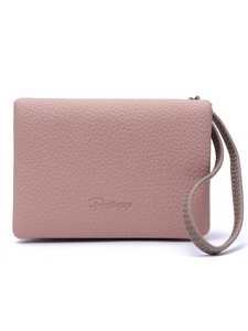 Minimalist large capacity women's clutch wallet in dusty pink litchi grain leather