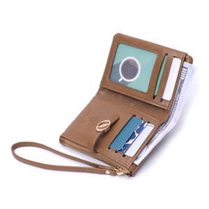 Short PU leather floral wallet with multiple card slots and leaf gold hardware