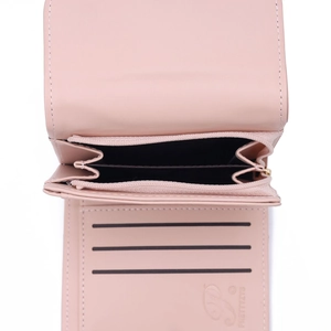 Portafoglio pieghevole in pelle PU rosa con scomparti per carte e tasca per monete