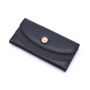 Elegante portafoglio lungo in pelle PU nera per donna con fibbia decorativa in metallo oro