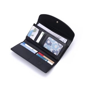 Portafoglio lungo da donna in pelle PU nera con fessure per carte e porta fotografia