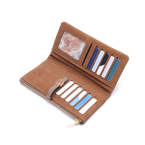 Portafoglio lungo marrone in pelle PU con ricamo foglia e scomparti per carte multipli