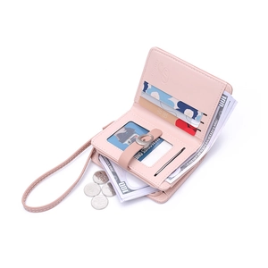 Portafoglio minimalista in ecopelle rosa con cinturino da polso e porta carte
