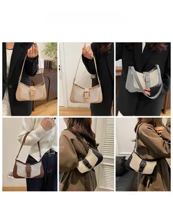 Collage de sacs bandoulière bicolores en beige, gris, marron et finitions noires