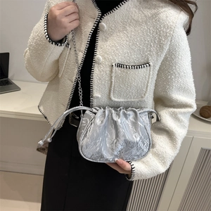 Silver metallic pleated cloud bag with stylish metal chain strap for women