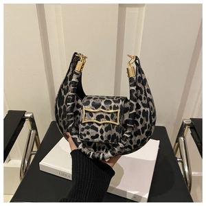 Leopard Print Moon Shaped Underarm Bag PU Leather Fashion Hobo Handbag With Gold Metal Buckle Shoulder Bag For Women