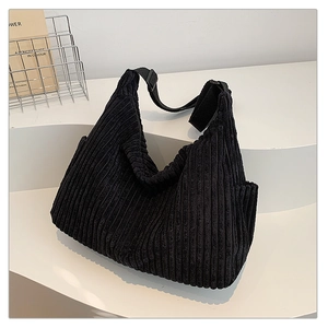Large Capacity Corduroy Shoulder Bag Women Hobo Crossbody Handbag Minimalist Casual Style For Daily Commuting