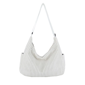 White corduroy large capacity crossbody bag with adjustable strap and side pockets