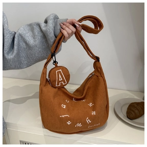 Sac Bandoulière Hobo En Velours Côtelé Avec Petite Pochette Broderie Rétro Sac À Épaule Hiver Pour Femmes