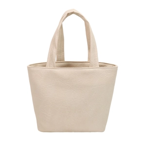Minimalist beige soft leather handbag with trendy pleated texture and dual handles