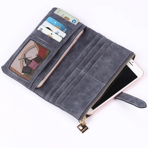 Deep gray matte long wallet with multiple card slots and smartphone compartment