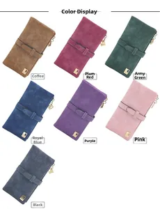 Detailed color palette of matte bifold long wallets for women with gold hardware buckle