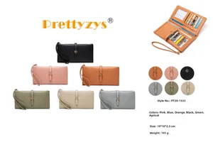 Détail intérieur d'un portefeuille long en cuir PU avec fentes pour cartes et zip