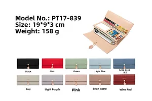 Internal layout of women's long PU leather wallet with multiple card slots and dimensions