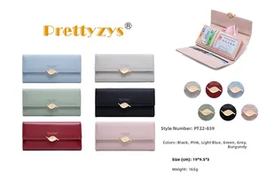 Detailed view of women's long PU leather wallet showing internal card slots and compartments