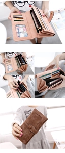 Detailed internal view of vintage multi-slot long wallet with matte finish and stitching