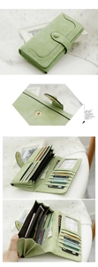Detail of vintage long wallet with multiple card slots and smartphone zipper pocket
