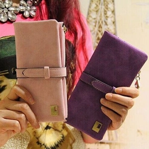 Women Vintage Frosted PU Leather Long Wallet Large Capacity Multi Card Slot Purse With Strap Buckle Zipper Clutch For Daily
