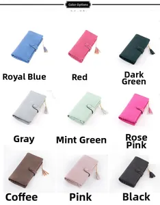 Portafogli lunghi da donna in pelle motivo litchi in nove colori con nappe laterali