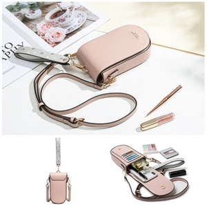 Detailed interior of a pink PU leather phone wallet with card slots and a phone compartment