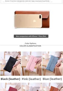 Detailed interior view of women's long wallet with 12 card slots and large phone compartment