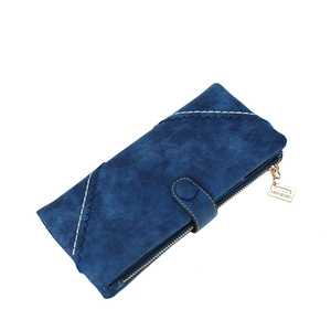 Portafoglio lungo da donna blu navy in pelle opaca con cuciture decorative a onde