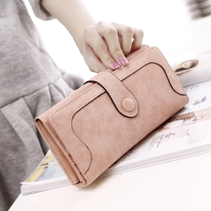 Elegant peach long leather wallet for women with matte finish and secure fold-over clasp