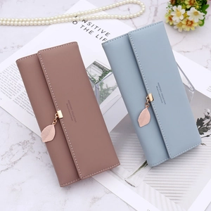 Women Long Wallet PU Leather Leaf Pendant Purse Fashion Large Capacity Three-Fold Card Holder Phone Clutch Handbag For Ladies