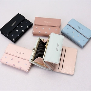 Floral PU leather trifold wallet for women in multiple colors with coin pocket and card slots