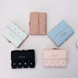 Short floral PU leather wallet for women in multiple colors with Forever Young text
