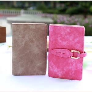 Vintage frosted faux suede wallet with leaf buckle for women in tan and rose colors