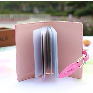 Pink vintage PU leather card holder with leaf buckle and multi-slot folding design
