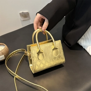 Borsa a Mano Mini Metallic Trapuntata da Donna in Pelle PU Verniciata Piccola Borsa Quadrata Borsa a Tracolla alla Moda