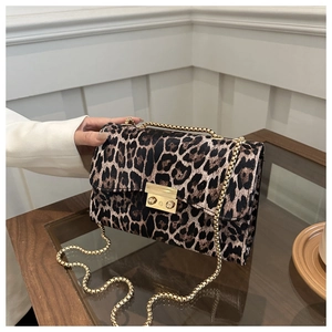 Vintage Leopardenmuster PU Leder Umhängetasche Mit Goldener Kette Mode Quadratische Crossbody Tasche Für Damen Alltag Party