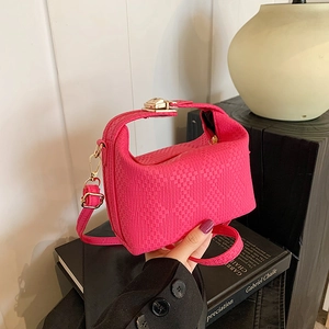 Women Woven Texture Crossbody Bag PU Leather Mini Square Handbag With Lock Modern Casual Commute Shoulder Bag Fashion Purse