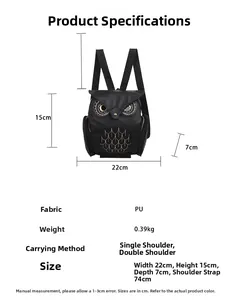 Spécifications de taille et tableau des matériaux pour le sac à dos chouette en PU