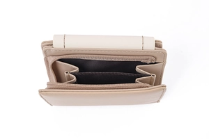 Detail view of the interior compartment with zipper pocket and accordion card slots