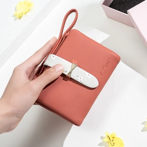 Women's Short Wallet PU Leather Floral Wristband Butterfly Buckle Zipper Coin Purse Casual Fashion Card Holder Money Clip