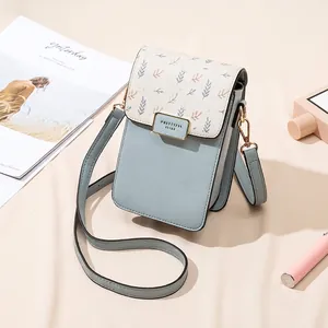 Women Floral Print Mobile Phone Crossbody Bag PU Leather Multi-Functional Small Shoulder Bag For Sweet Lady Casual Travel